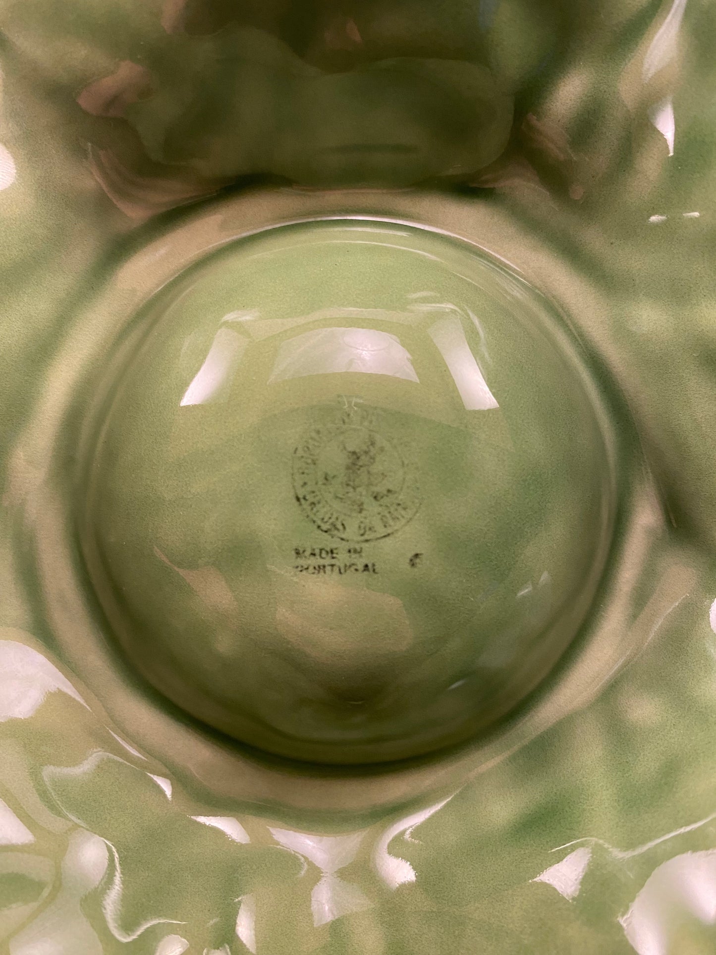 Bordallo Pinheiro Cabbage Green 6-Part Relish Dish, Divided Serving Dish and Centerpiece, made in Portugal.