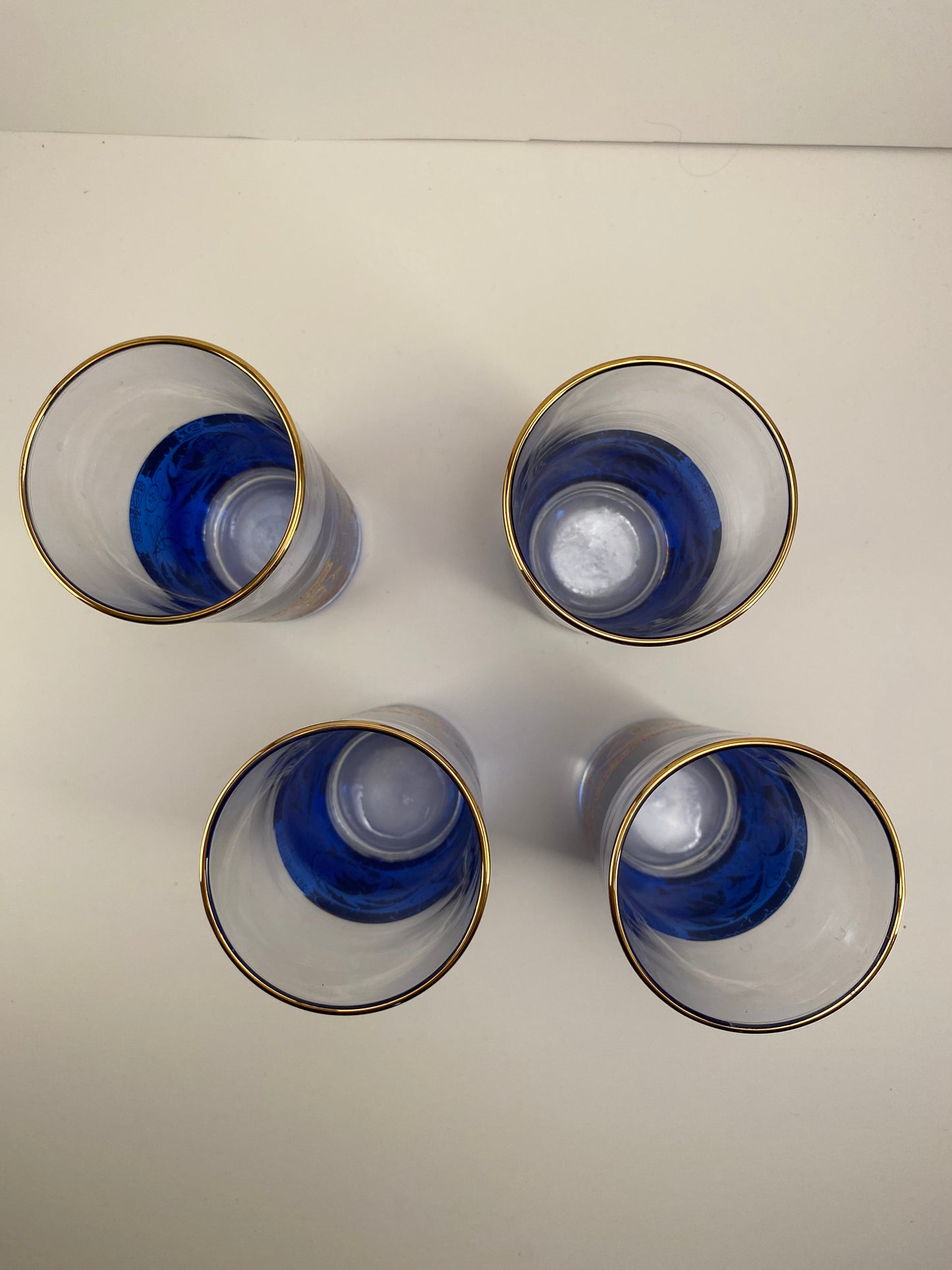 MCM Culver Cobalt Blue 22kt Gold Glasses 12 Oz Set Of 4
