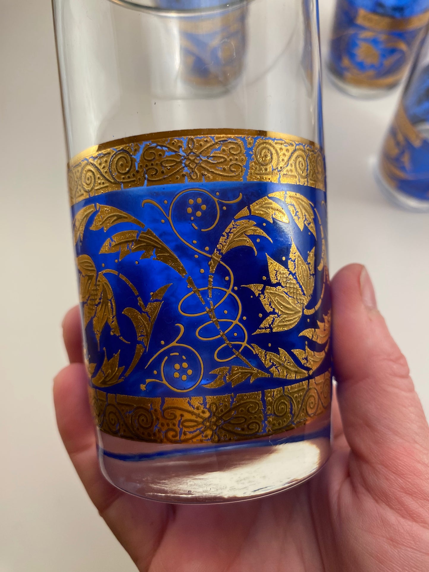 MCM Culver Cobalt Blue 22kt Gold Glasses 12 Oz Set Of 4