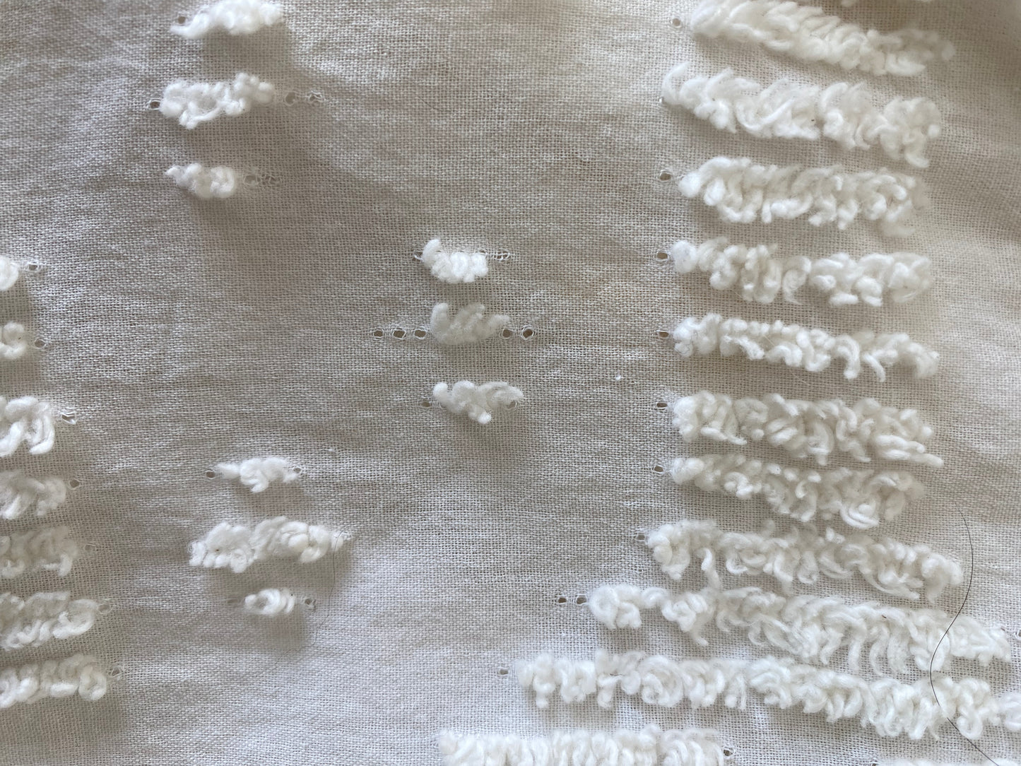 Vintage White Queen sized Chenille bead spread with yellow and green accents