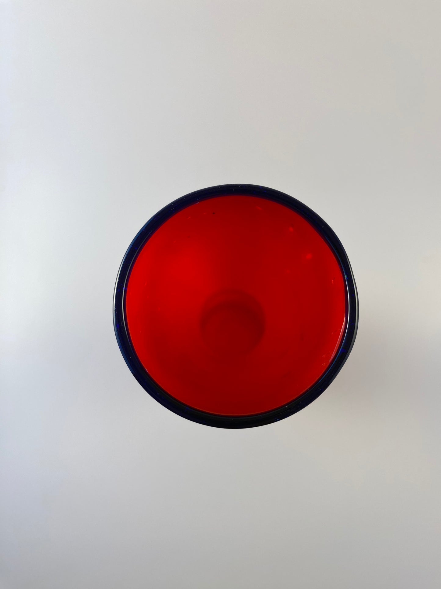 Red High Waisted 8inch tall Leonardo Puccini style vase with cobalt blue rim