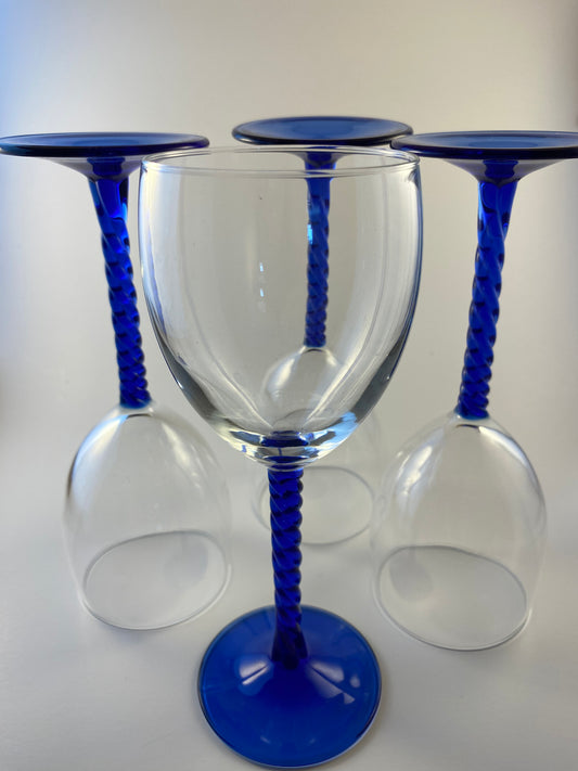Blue Twisted Cobalt Blue Stemmed Wine glasses, set of 4