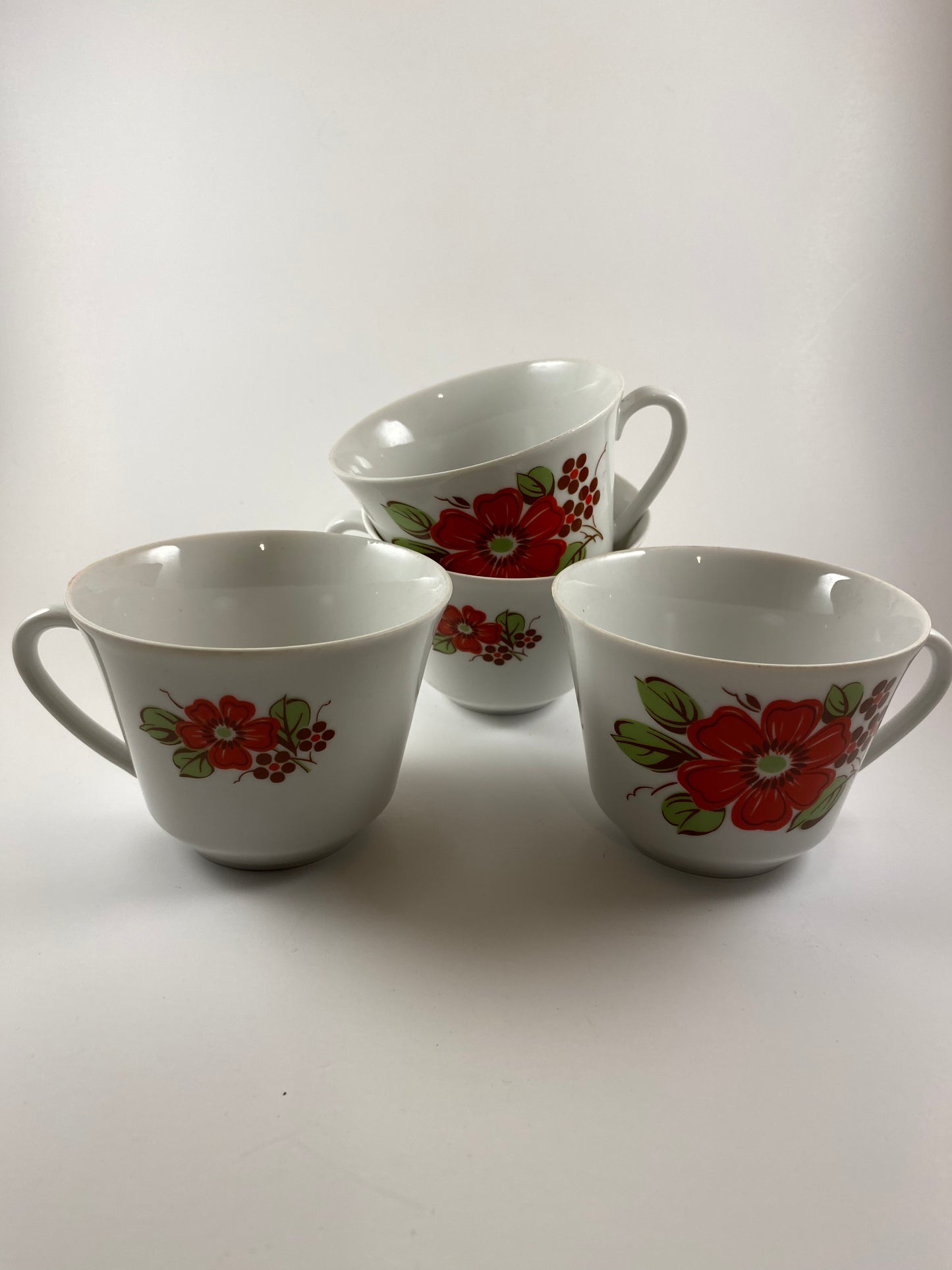 Seltmann Weidman Bavarian Tea Cups with red flowers, set of 4